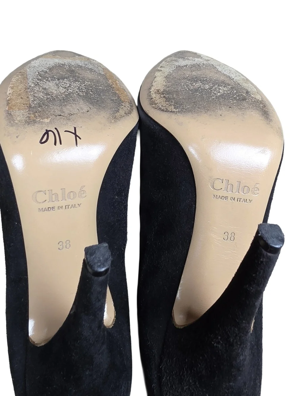 Chloé Black Suede Gold Mesh Back Zip Pointed Toe Heel Pumps 38